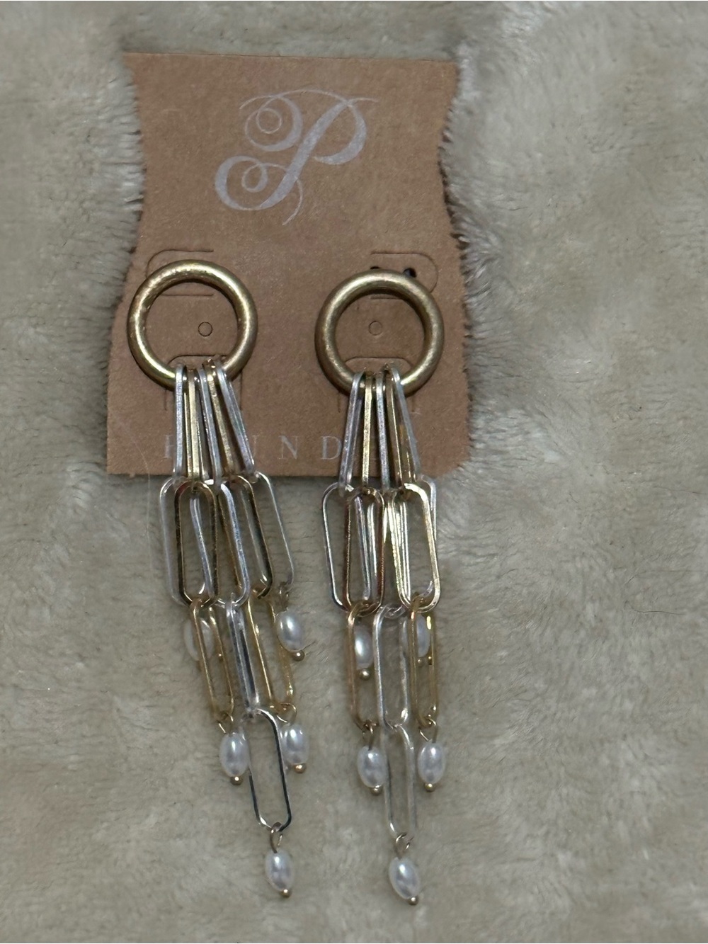 Plunder gold tone and silver tone chain link drop earrings with faux pearls